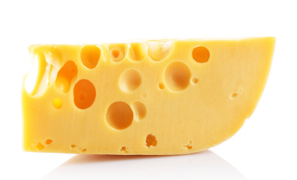 Piece of cheese, isolated on white