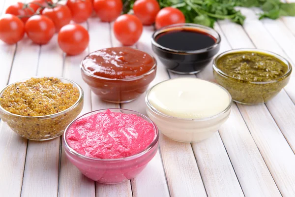 Various sauces on table close-up — Stock Photo, Image