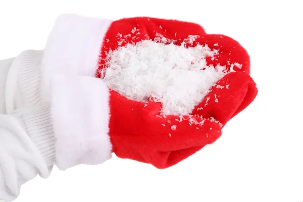 Mani in guanti rossi di Natale, isolato su bianco — Foto Stock