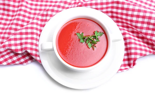 Soupe de tomates savoureuse, isolée sur du blanc — Photo