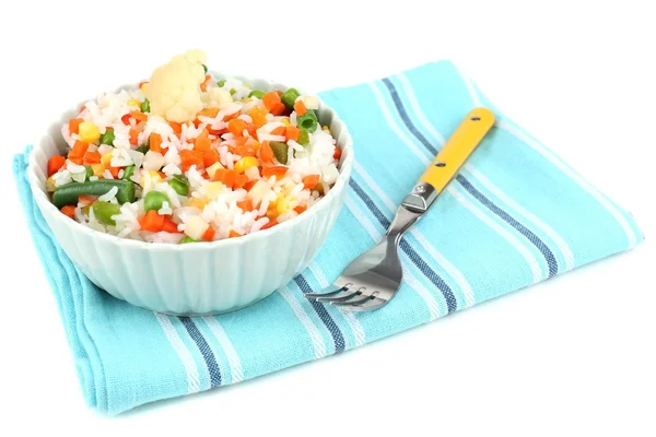 Cooked rice with vegetables isolated on white — Stock Photo, Image