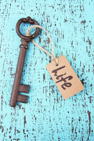 Schlüssel zum Leben, konzeptionelles Foto. auf farbigem Holzhintergrund — Stockfoto