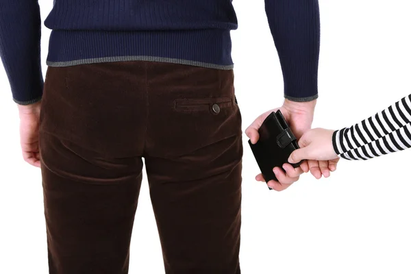 Pickpocket are stealing wallet,  close up, on light background — Stock Photo, Image