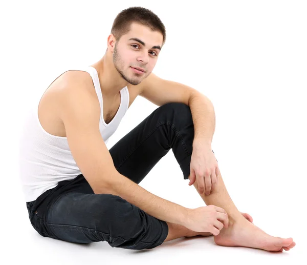 Guapo joven aislado en blanco — Foto de Stock