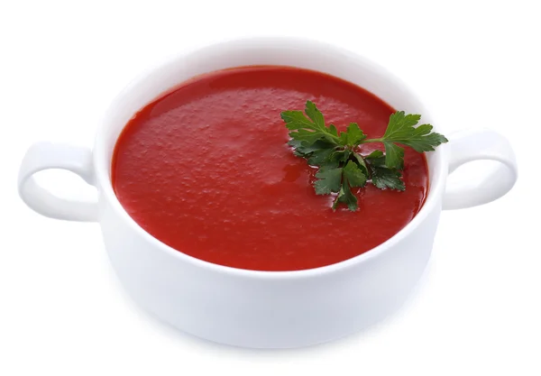 Sabrosa sopa de tomate, aislado en blanco — Foto de Stock