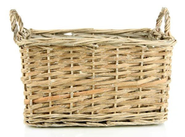 Empty wicker basket isolated on white — Stock Photo, Image