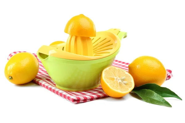 Citrus press and lemons isolated on white — Stock Photo, Image