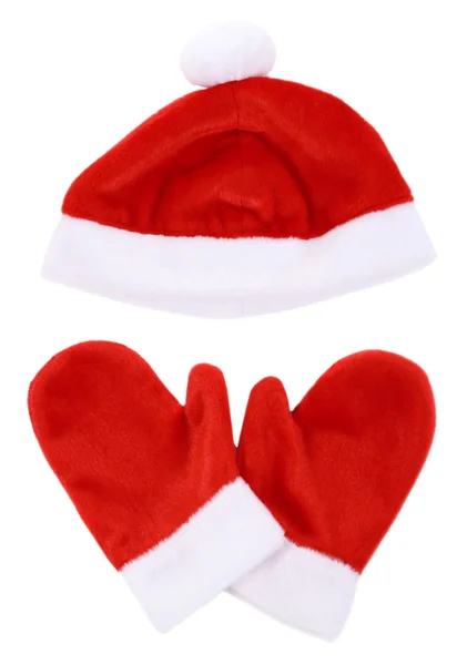 Luvas vermelhas de Natal e chapéu, isolado em branco — Fotografia de Stock
