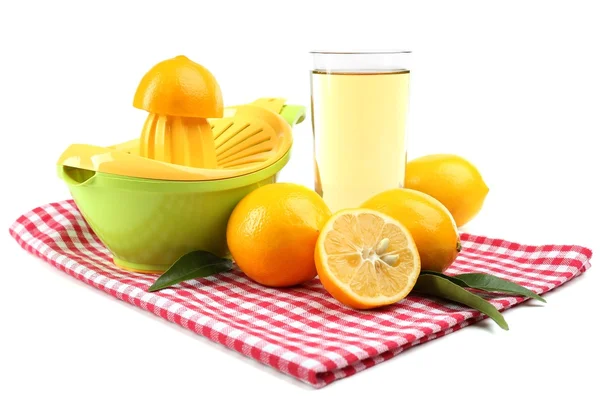 Citrus press and lemons isolated on white — Stock Photo, Image