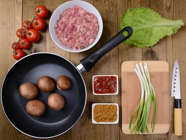 Different products on kitchen table close-up — Stock Photo, Image