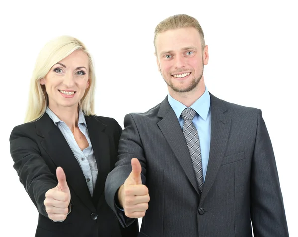 Mujer de negocios y hombre aislado en blanco — Foto de Stock