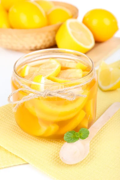 Tasty lemon jam on table close-up — Stock Photo, Image