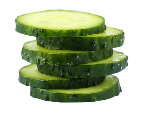 Sliced fresh cucumber, isolated on white — Stock Photo, Image