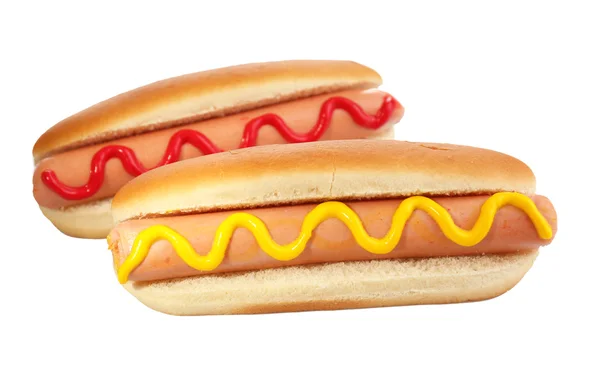 Lekkere hotdogs geïsoleerd op wit — Stockfoto