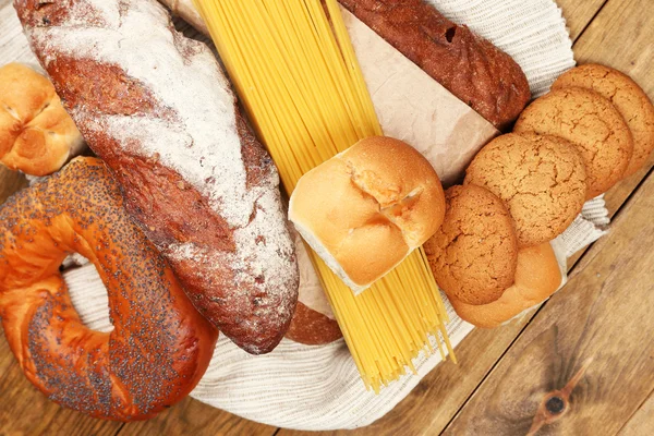 Bakery products on wooden table — Stock Photo, Image