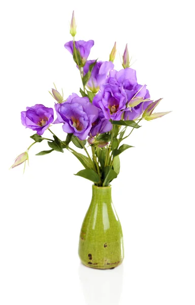 Purpurfarbenes künstliches Eustoma in der Vase isoliert auf Weiß — Stockfoto