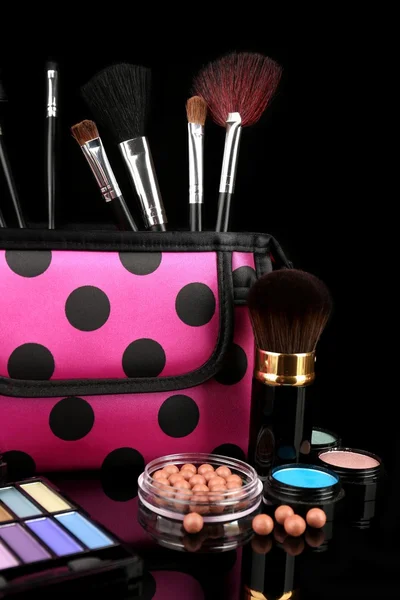 Professional make-up tools on black background — Stock Photo, Image