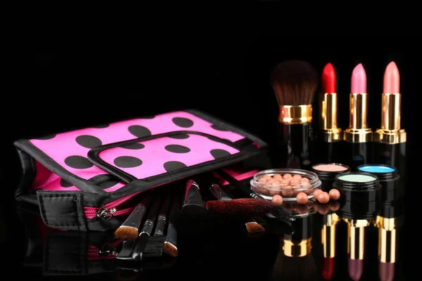 Professional make-up tools on black background — Stock Photo, Image