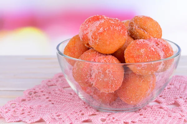 Delicious cookies peaches on table on light background — Stock Photo, Image