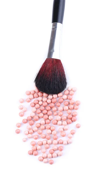 Pulver bollarna och pensel isolerad på vit — Stockfoto