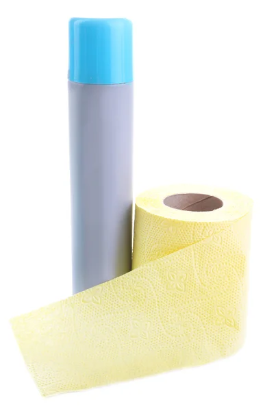Kleur toiletpapier roll en lucht frisser. geïsoleerd op wit — Stockfoto