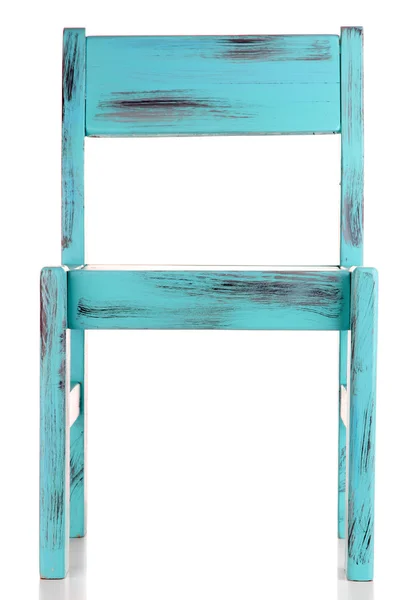 Синій старий дерев'яний стілець, ізольований на білому — стокове фото