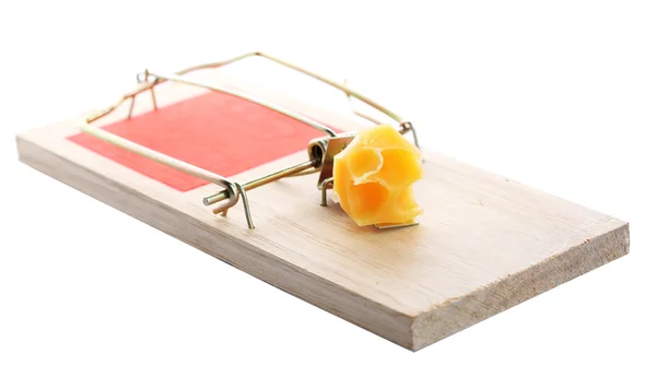 Mousetrap med ost isolerad på vit — Stockfoto