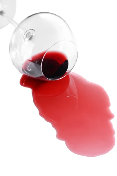 Overturned glass of wine isolated on white — Stock Photo, Image