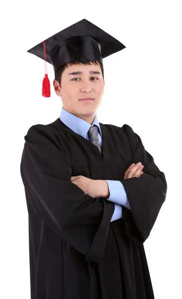 Happy graduating student isolated on white — Stock Photo, Image