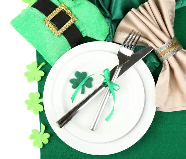 Table setting for St Patricks Day with white background — Stock Photo, Image