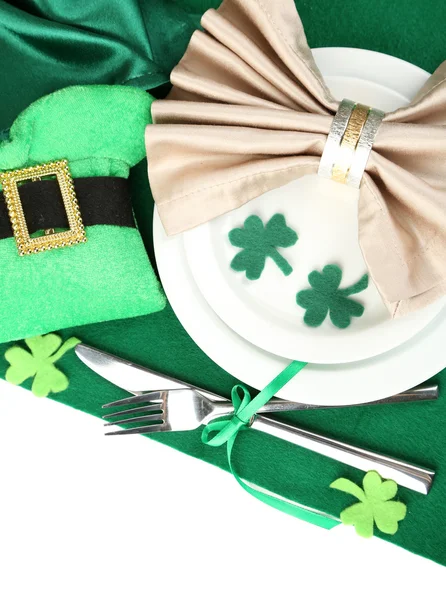 Ajuste de mesa para St Patricks Day con fondo blanco — Foto de Stock