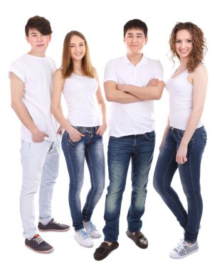gençlerin grup üzerinde beyaz izole mutlu güzel