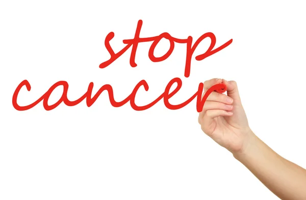 Stop Cancer hand writing on transparent board — Stock Photo, Image