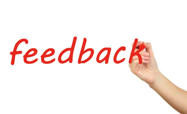 Feedback hand writing on transparent board — Stock Photo, Image