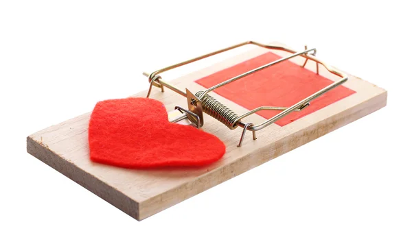 Mousetrap with heart isolated on white — Stock Photo, Image