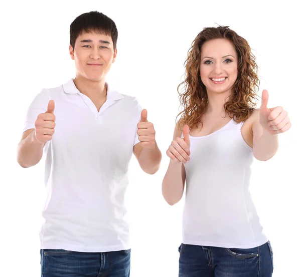 Two beautiful young people isolated on white — Stock Photo, Image