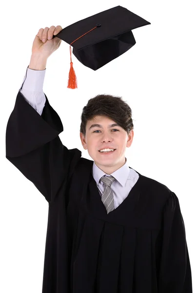 Szczęśliwy uczeń ukończył na białym tle — Zdjęcie stockowe