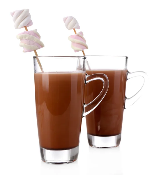 Cioccolata calda con marshmallow, isolata su bianco — Foto Stock