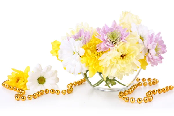 Belles fleurs de chrysanthème dans un vase isolé sur blanc — Photo