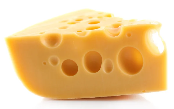 Bucată de brânză, izolată pe alb — Fotografie, imagine de stoc