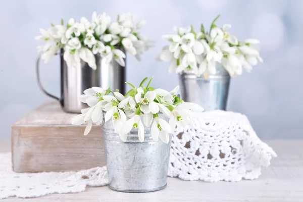 Beautiful snowdrops on light background — Stock Photo, Image