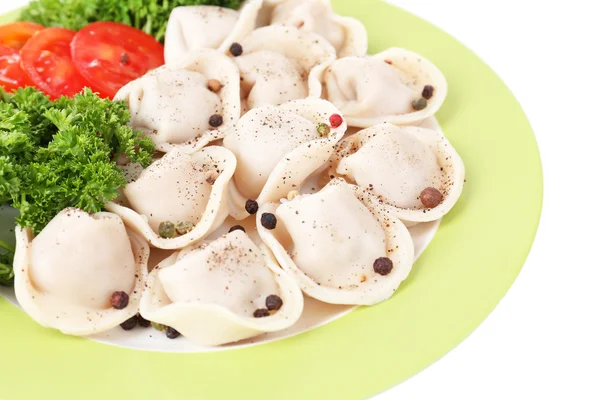 Knedle z mięsem - rosyjski gotowane pelmeni w tablicy — Zdjęcie stockowe