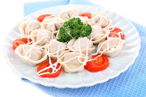 Meat dumplings - russian boiled pelmeni in plate — Stock Photo, Image