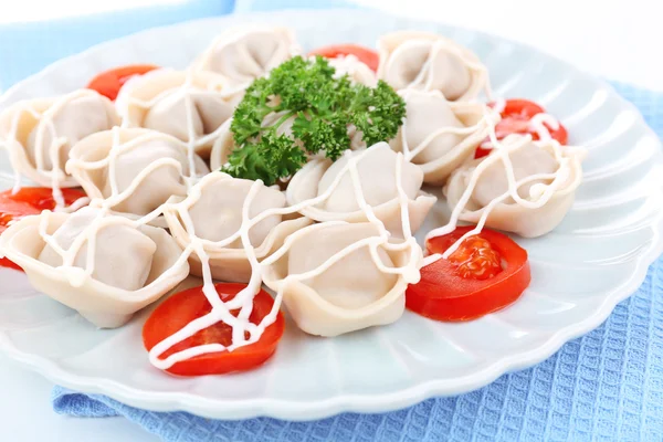 Meat dumplings - russian boiled pelmeni in plate — Stock Photo, Image