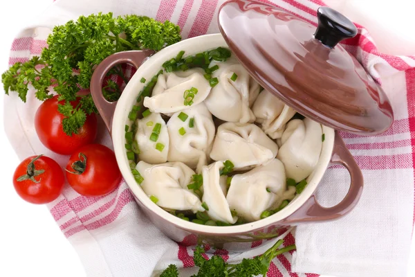 Vlees knoedels - Russische gekookte pelmeni close-up — Stockfoto