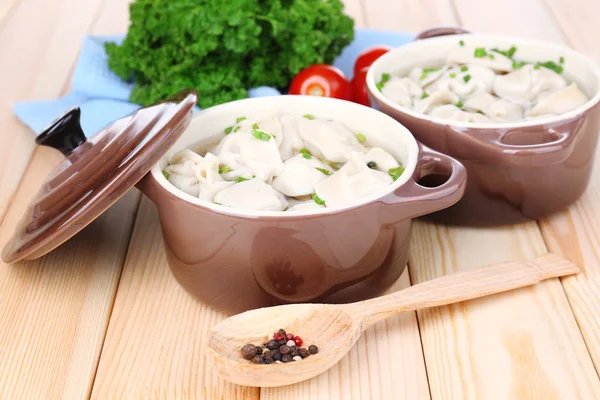 Meat dumplings - russian boiled pelmeni close up — Stock Photo, Image