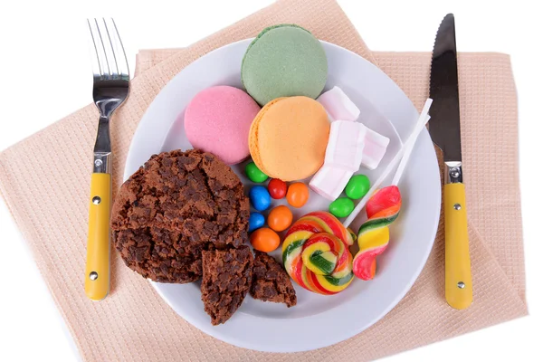 Different sweets on plate on table close-up — Stock Photo, Image