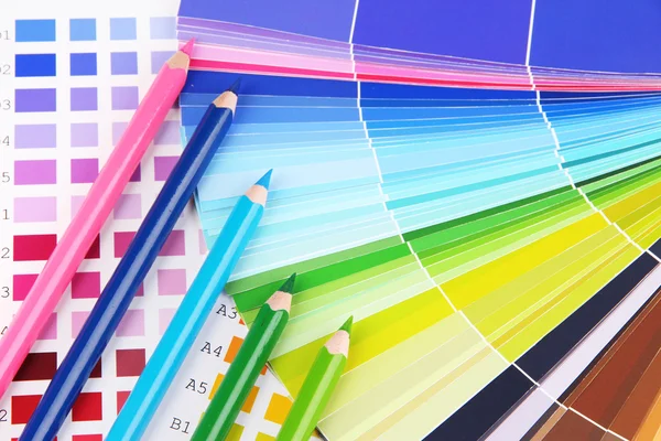 Color samples with pencils close up — Stock Photo, Image