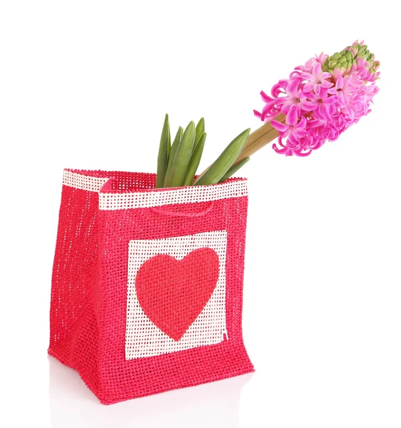 Gift bag with flowers isolated on white — Stock Photo, Image