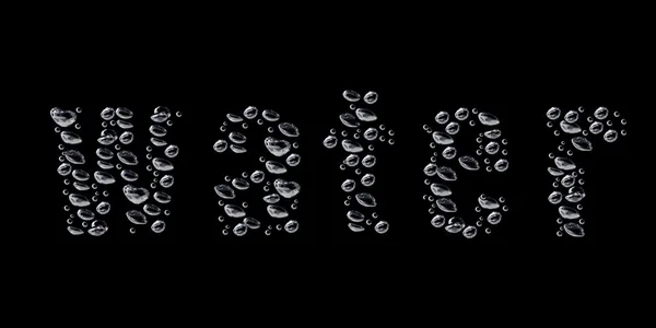 Gocce d'acqua a forma di parola ACQUA su sfondo nero — Foto Stock